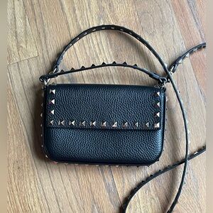 Black Studded Leather Crossbody Bag - Designer Style